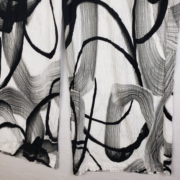 Dolcezza Pants Wide Leg Abstract Poetry in Black & White size L Lagenlook Artsy - Picture 5 of 12